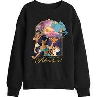 Disney Aladdin Jasmine, Abu, Rajah, Genie Are Ready For Adventure Kids Sweat in Black | Size: 9-11 Years
