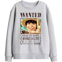 One Piece Luffy Wanted Poster Kids Sweatshirt, Athletic Heather in Light Grey | Size: 5-6 Years