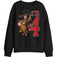 Disney Toy Story Birthday Woody I'M 4 Kids Sweatshirt, Black | Size: 5-6 Years