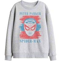 Marvel Spiderman Peter Parker Stripes Kids Sweat, Athletic Heather in Light Grey | Size: 7-8 Years