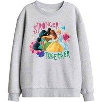 Disney Princess Stronger Together With Jasmine, Tiana, Belle Kids Sweat in Light Grey | Size: 12-13 Years
