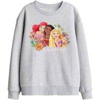 Disney Princess Ariel, Moana, Rapunzel Ready For Whatever Kids Sweat in Light Grey | Size: 5-6 Years