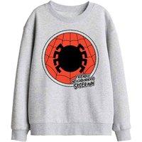 Marvel Friendly Neighborhood Spiderman Badge Kids Sweat, Athl Heather in Light Grey | Size: 12-13 Years