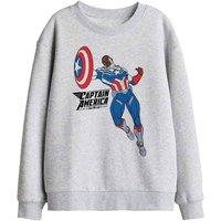 Marvel Captain America Sam Wilson Doodle Kids Sweat, Athletic Heather in Light Grey | Size: 12-13 Years