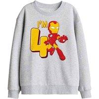 Marvel Iron Man Cute Birthday 4 Kids Sweatshirt, Athletic Heather in Light Grey | Size: 7-8 Years
