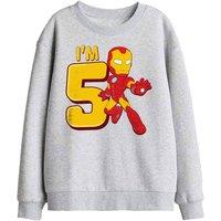 Marvel Iron Man Cute Birthday 5 Kids Sweatshirt, Athletic Heather in Light Grey | Size: 5-6 Years