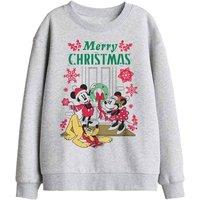 Disney Mickey Mouse & Minnie Christmas Wreath Kids Sweat, Athletic Heather in Light Grey | Size: 5-6 Years
