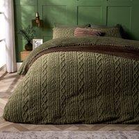 OHS Cable Knit Fleece Duvet Cover Set Warm Reversible Bedding in Olive | Size: King