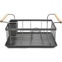Tower Scandi T847009GRY Dishrack with Wooden Handle for 9 Full Sized Plates, Grey