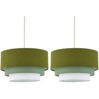 First Choice Lighting Set of 2 Gabi - Sage Green Ombre Linen 3 Tier Ceiling Light Shades