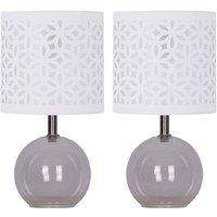 First Choice Lighting Set of 2 Buck - Clear Glass Table Lamps with White Cut Out Shade