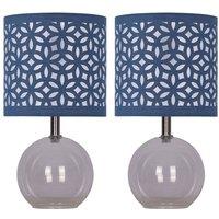 First Choice Lighting Set of 2 Buck - Clear Glass Table Lamps with Navy Blue Cut Out Shade