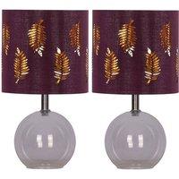 First Choice Lighting Set of 2 Buck - Clear Glass Globe Table Lamps with Burgundy Shade