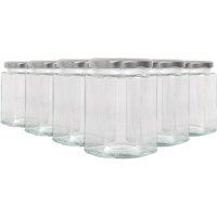 Argon Tableware 250ml Hexagonal Glass Jam Jars - Set of 6 - Empty Screw Top Preserving Jar in Silver