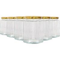 Argon Tableware 250ml Hexagonal Glass Jam Jars - Set of 6 - Empty Screw Top Preserving Jar in Gold