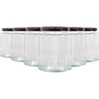 Argon Tableware 250ml Hexagonal Glass Jam Jars - Set of 6 - Empty Screw Top Preserving Jar in Black