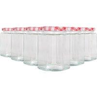 Argon Tableware 250ml Hexagonal Glass Jam Jars - Set of 6 - Empty Screw Top Preserving Jar in Red