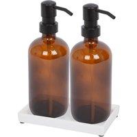 Harbour Housewares 2pc Glass Soap Dispenser Set with Ceramic Tray - 500ml in Orange