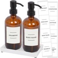 Harbour Housewares 2pc Glass Soap Dispenser Set with Ceramic Tray & Labels - 500ml - White in Orange