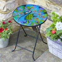Marco Paul 30cm Blue Glass Round Handpainted Peacock Table