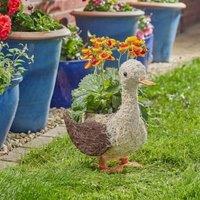 Marco Paul 34cm Cream Rattan Duck Pre Lined Garden Planter in Light Brown