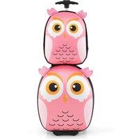 Costway 2PCS 30CM 40CM ABS Kids Suitcase Backpack Set Portable & Lightweight School Travel Luggage in Pink