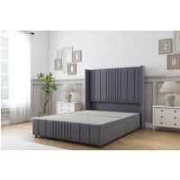 Sloomy Hargrave Plush Divan Base No Drawers-54 Wingback & 12 Footboard in Dark Grey | Size: Super King