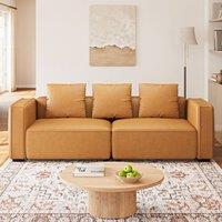 Dprodo 220CM Faux Leather Couch, Pet Friendly Couch in Tan