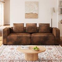 Dprodo 220CM Faux Leather Couch, Pet Friendly Couch in Brown