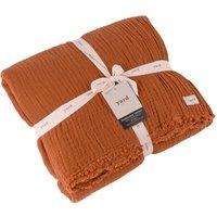 Yard Lark 100% Cotton Muslin Frayed Edge Throw in Burnt Orange | Size: 240 cm x 260 cm
