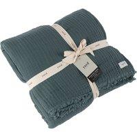 Yard Lark 100% Cotton Muslin Frayed Edge Throw in Dark Blue | Size: 240 cm x 260 cm
