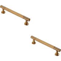 Loops 2x Knurled Bar Door Pull Handle 158 x 13mm 128mm Fixing Centres Satin Brass in Metallics