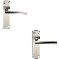 Loops 2x Mitred Lever Door Handle on Latch Backplate 172 x 44mm Satin Steel in Metallics
