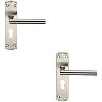 Loops 2x Mitred Lever Door Handle on Euro Lock Backplate 172 x 44mm Satin Steel in Metallics
