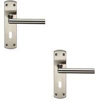 Loops 2x Mitred Lever Door Handle on Lock Backplate 172 x 44mm Satin Stainless Steel in Metallics