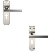 Loops 2x Mitred T Bar Lever Door Handle on Euro Lock Backplate 172 x 44mm Satin Steel in Metallics