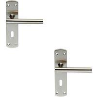 Loops 2x Mitred T Bar Lever Door Handle on Lock Backplate 172 x 44mm Satin Steel in Metallics