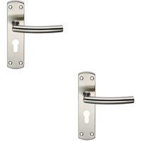 Loops 2x Curved Bar Lever Door Handle on Euro Lock Backplate 172 x 44mm Satin Steel in Metallics
