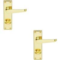 Loops 2x Victorian Flat Lever on Bathroom Backplate Handle 150 x 42mm Polished Brass in Metallics