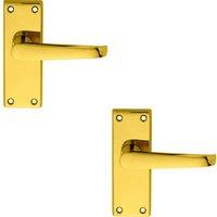 Loops 2x PAIR Straight Handle on Short Latch Backplate 118 x 42mm Polished Brass in Metallics