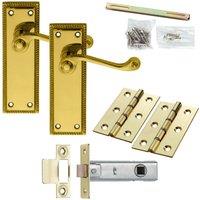 Loops Door Handle & Latch Pack Brass Victorian Scroll Lever Turn Reeded Backplate in Metallics