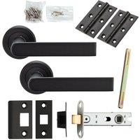 Loops Door Handle & Latch Pack Matt Black Rectangular Lever Screwless Round Rose
