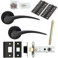 Loops Door Handle & Latch Pack Matt Black Slim Arched Lever Screwless Round Rose