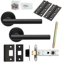Loops Door Handle & Latch Pack Matt Black Straight T Bar Lever Screwless Round Rose