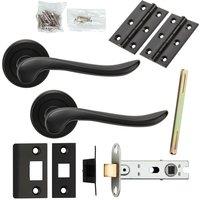 Loops Door Handle & Latch Pack Matt Black Scroll Shaped Lever Screwless Round Rose