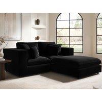 Solace+Co Asher 3 Seater Sofa with Footstool - Black Velvet