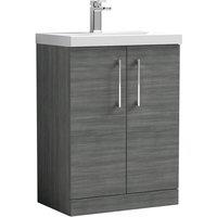 Balterley Contemporary Bathroom Floor Standing 2 Soft-Close Door Vanity Unit & Mid-Edge Ceramic Basin, Anthracite Woodgrain, 600mm in Grey