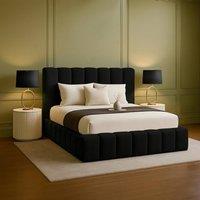 Desire Deco Plush Velvet Upholstered Daisy Ottoman Storage Bed Frame with Lift-Up in Black | Size: Single