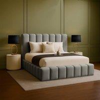 Desire Deco Plush Velvet Upholstered Daisy Ottoman Storage Bed Frame with Lift-Up in Grey | Size: Single