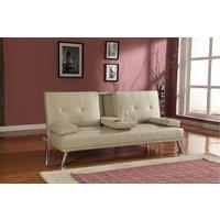 Comfy Living Ltd Faux Leather Italian Style Luxury Sofa Bed with Drink Cup Holder in Cream